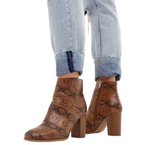Rye Tan Snake Skin Wide Fit Ankle Booties